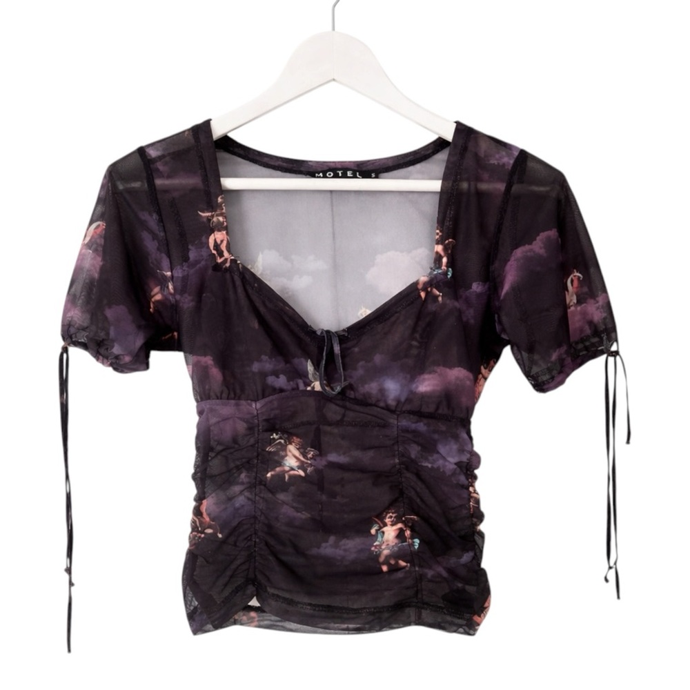 Motel Cherub Angel Mesh Ruched Top Y2K Sheer Fairy Aesthetic - Picture 8 of 8